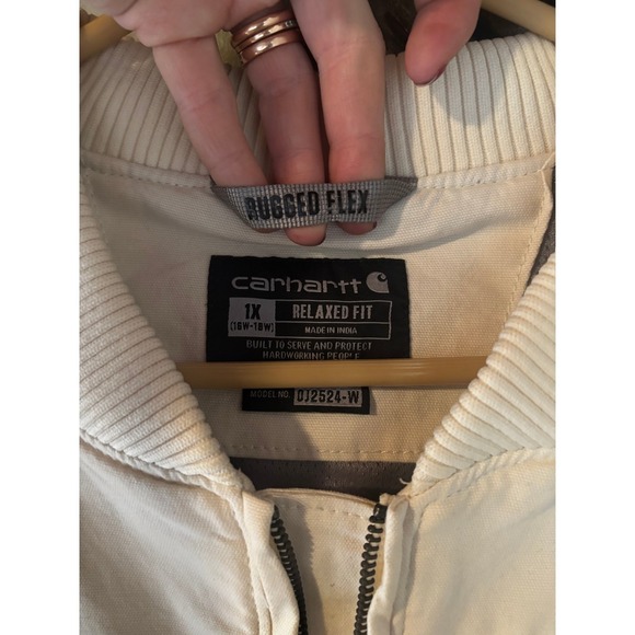 NWT Carhartt women 1X Cream Relaxed Rugged Flex Canvas Crawford bomber Jacket - Picture 2 of 9